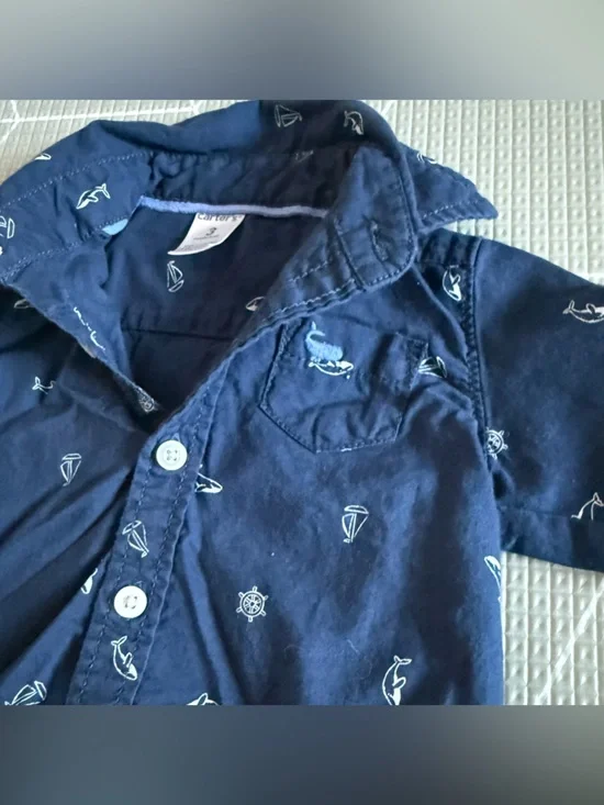 Osh Kosh|Baby boy nautical set,Navy sailboat Button-Up Shirt & Blue Denim Pants• - Picture 5 of 8